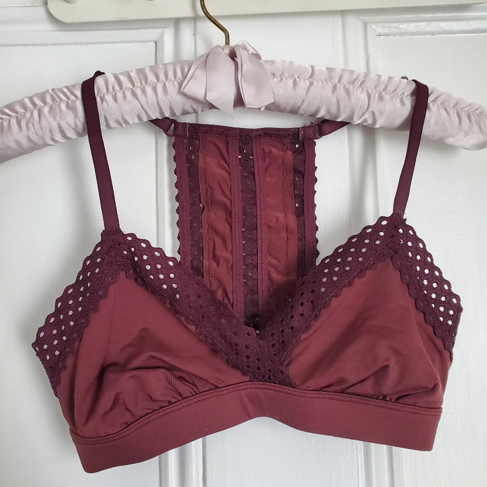 Aerie Burgundy Satin and Lace Bralette